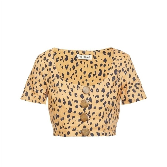 Nicholas Shirt NWT Leopard Tencil Crop Top in Amber New 2 - Picture 6 of 12